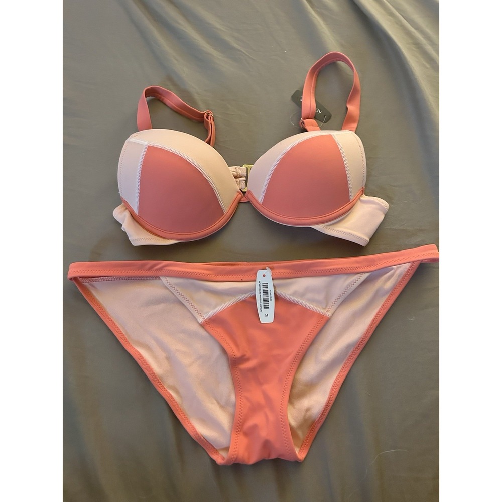Adore Me Bikini Set 34B Push Up Top & Matching Bottoms Medium Coral Pink NEW NWT